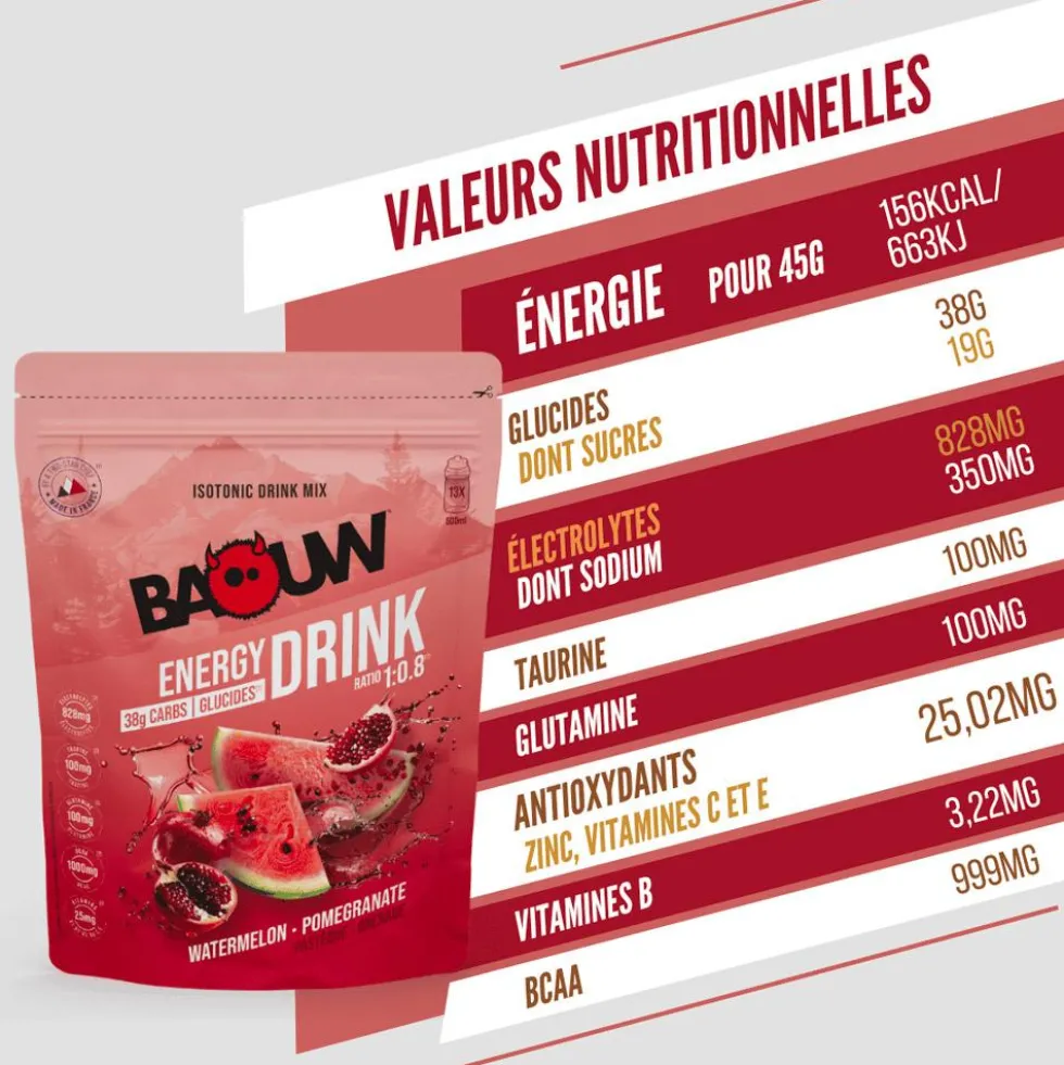 Bevi Baouw Énergétique Isotonique Bio 585 g. Pastèque Grenade