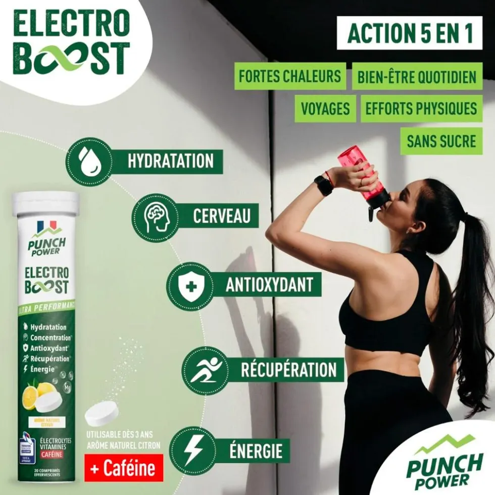 Bevi Punch Power Electroboost - Tube 20 Comprimés Citron Caféine