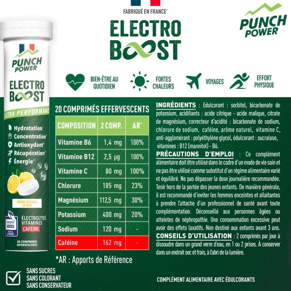 Bevi Punch Power Electroboost - Tube 20 Comprimés Citron Caféine