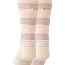 Calze Stance Perf Run Womens Crew Mid Cushion Sock Beam Stripe Oatmeal