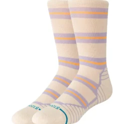 Calze Stance Perf Run Womens Crew Mid Cushion Sock Beam Stripe Oatmeal