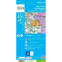 Carte IGN 3532ET les Arcs, la Plagne, Parc national de la Vanoise