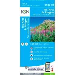 Carte IGN 3532ET les Arcs, la Plagne, Parc national de la Vanoise