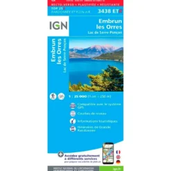 Carte IGN 3438ETR Embrun, les Orres, Lac de Serre-Ponçon - Résistante