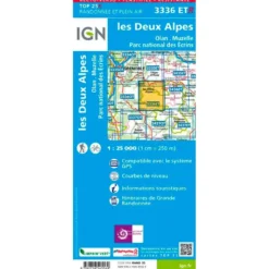 Carte IGN 3336ETR les Deux Alpes, Olan, Muzelle, Parc national des Ecrins - Résistante