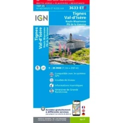 Carte IGN 3633ETR Tignes, Val-d'Isère, Haute Maurienne, Parc national de la Vanoise - Résistante