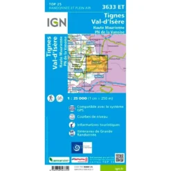 Carte IGN 3633ET Tignes, Val d'Isere, Haute Maurienne, Parc national de la Vanoise