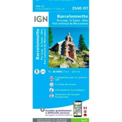 Carte IGN 3540OT Barcelonnette, Pra Loup, le Sauze, Allos, Parc national du Mercantour