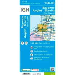 Carte IGN 1344OT Bayonne Anglet Biarritz Côte d'Argent