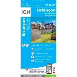 Carte IGN 3536OT Briancon, Serre Chevalier, Montgenèvre