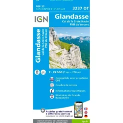 Carte IGN 3237OT Glandasse, Col de la Croix-Haute, PNR du Vercors