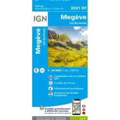 Carte IGN 3531OT Megève, Col des Aravis