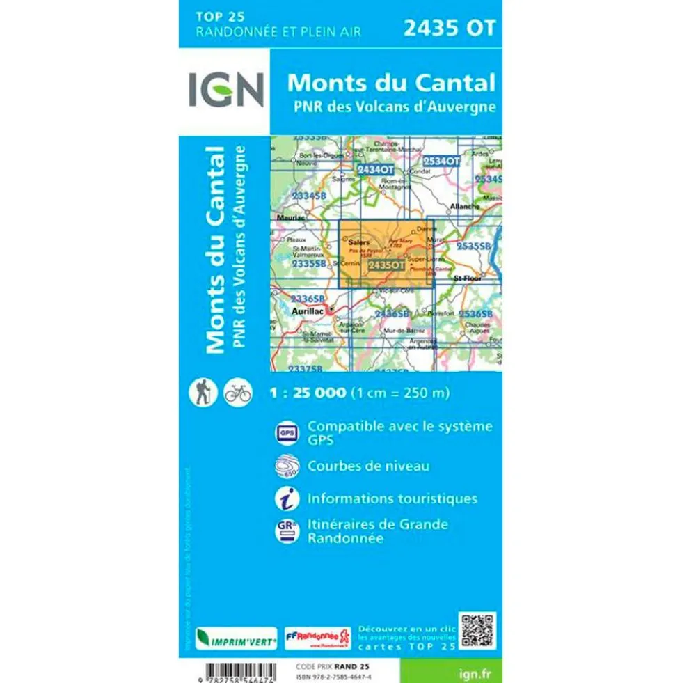 Carte IGN 2435OT Monts du Cantal, PNR des Volcans d'Auvergne
