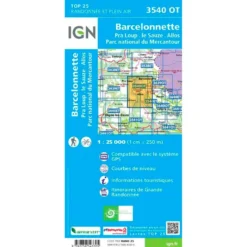 Carte IGN 3540OTR Barcelonnette, Pra Loup, le Sauze, Allos, Parc national du Mercantour - Résistante
