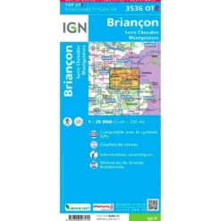 Carte IGN 3536OTR Briancon, Serre Chevalier, Montgenèvre - Résistante