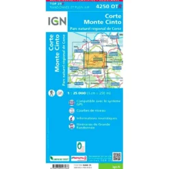 Carte IGN 4250OTR Corte, Monte Cinto, Parc naturel régional de Corse - Résistante