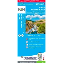 Carte IGN 4250OTR Corte, Monte Cinto, Parc naturel régional de Corse - Résistante