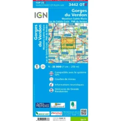 Carte IGN 3442OTR Gorges du Verdon, Moustiers-Sainte-Marie, Lac de Sainte-Croix, PNR du Verdon - Résistante