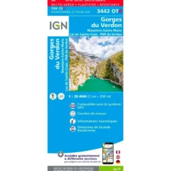 Carte IGN 3442OTR Gorges du Verdon, Moustiers-Sainte-Marie, Lac de Sainte-Croix, PNR du Verdon - Résistante