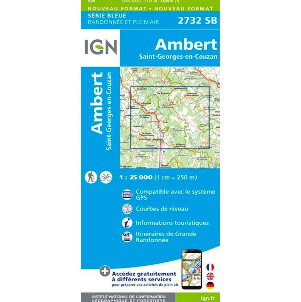 Carte IGN 2732SB Ambert, Saint-Georges-en-Couzan