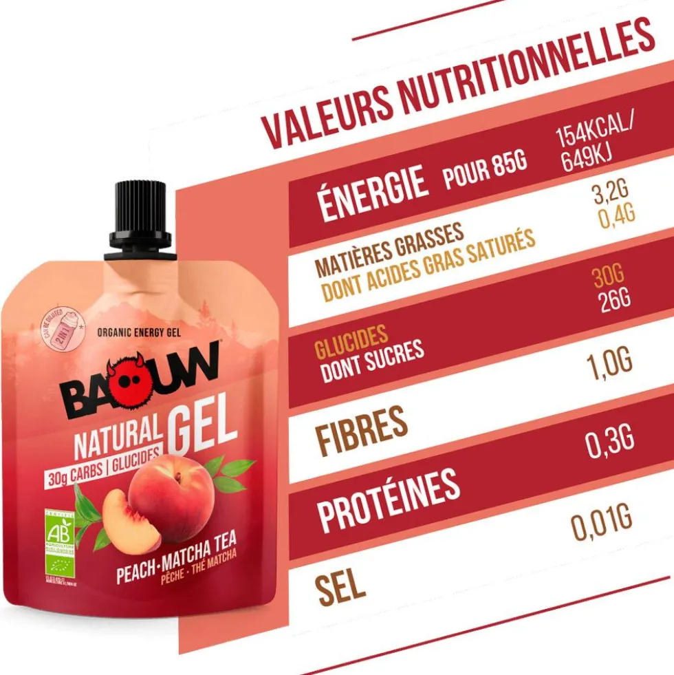 Gel energetici Baouw Gel Naturel Bio 85 g. Pêche Thé Matcha