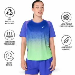 Maglietta da trail Asics Road Fade Short Sleeve W Cobalt Burst Illuminate Green