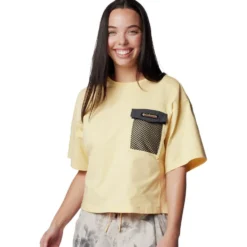 Maglietta da trekking Columbia Painted Peak Knit Ss Cropped Top W Sunkissed Shark