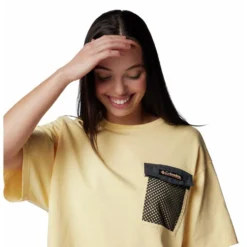 Maglietta da trekking Columbia Painted Peak Knit Ss Cropped Top W Sunkissed Shark