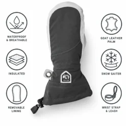 Moffole Hestra Army Leather Heli Ski Female Mitt Grey Offwhite