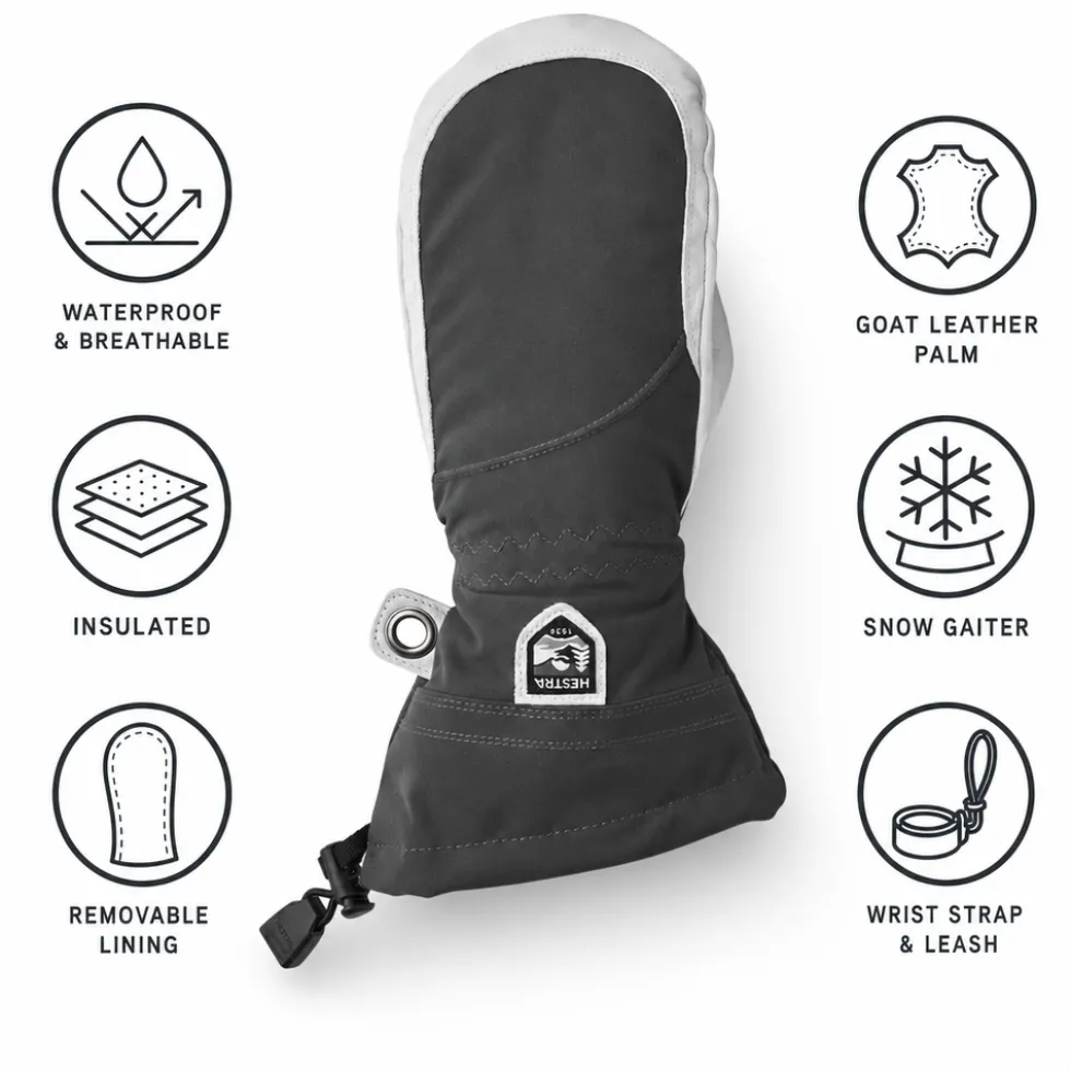 Moffole Hestra Army Leather Heli Ski Female Mitt Grey Offwhite