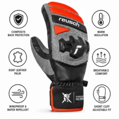 Moffole Reusch Worldcup Warrior Team Mitten Black Silver Fluo Red