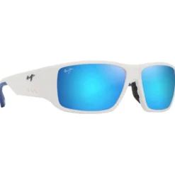 Occhiali da sole Maui Jim Keha Asian Fit Blanc Mat Bleu Hawaï Minéral SuperThin