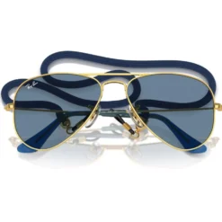 Occhiali da sole Ray Ban Aviator Kids Polished Arista Gold Light Blue Mirror