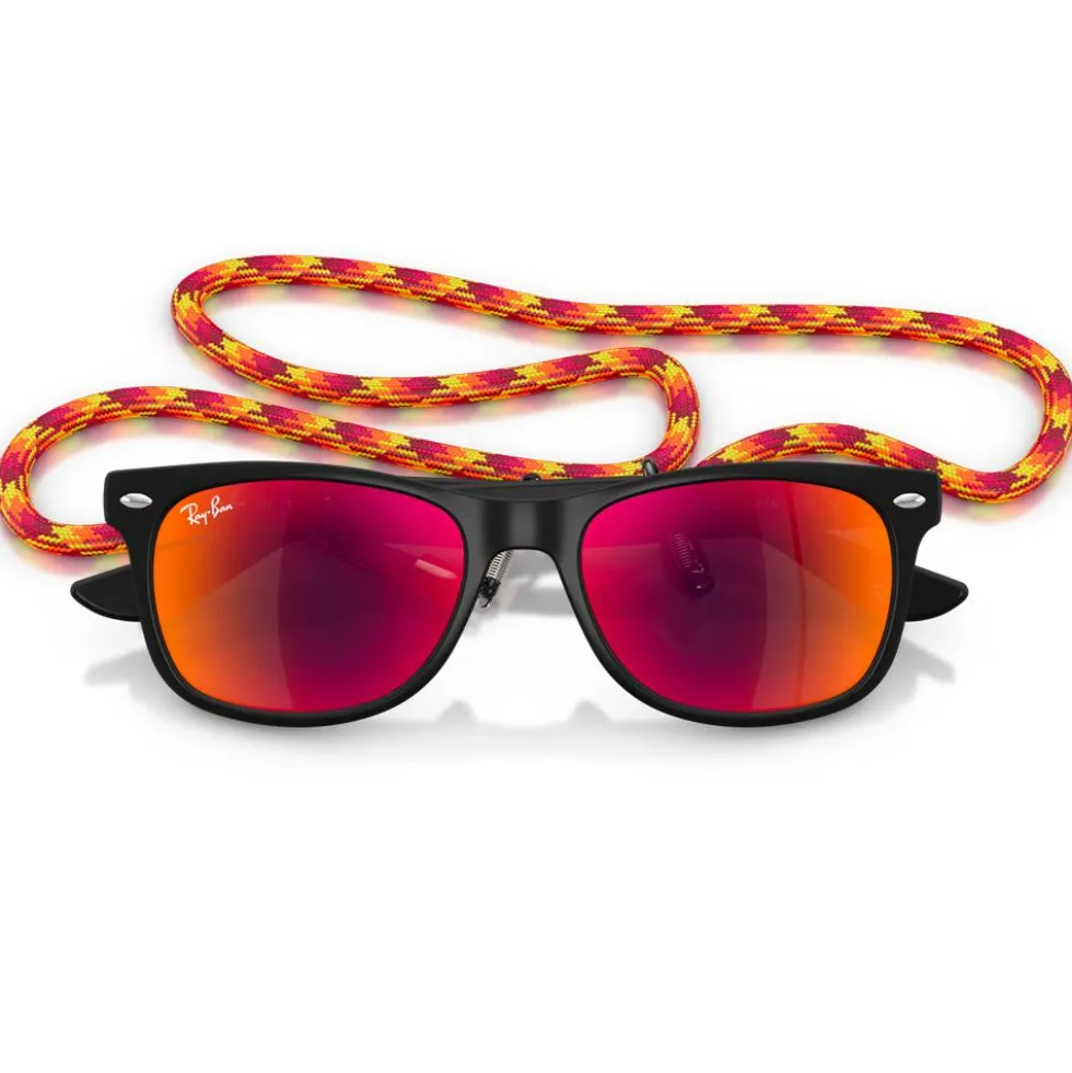 Occhiali da sole Ray Ban New Wayfarer Kids Polished Rubber Black Brown Orange Mirror