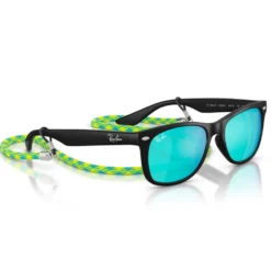 Occhiali da sole Ray Ban New Wayfarer Kids Polished Black Light Green Blue Mirror