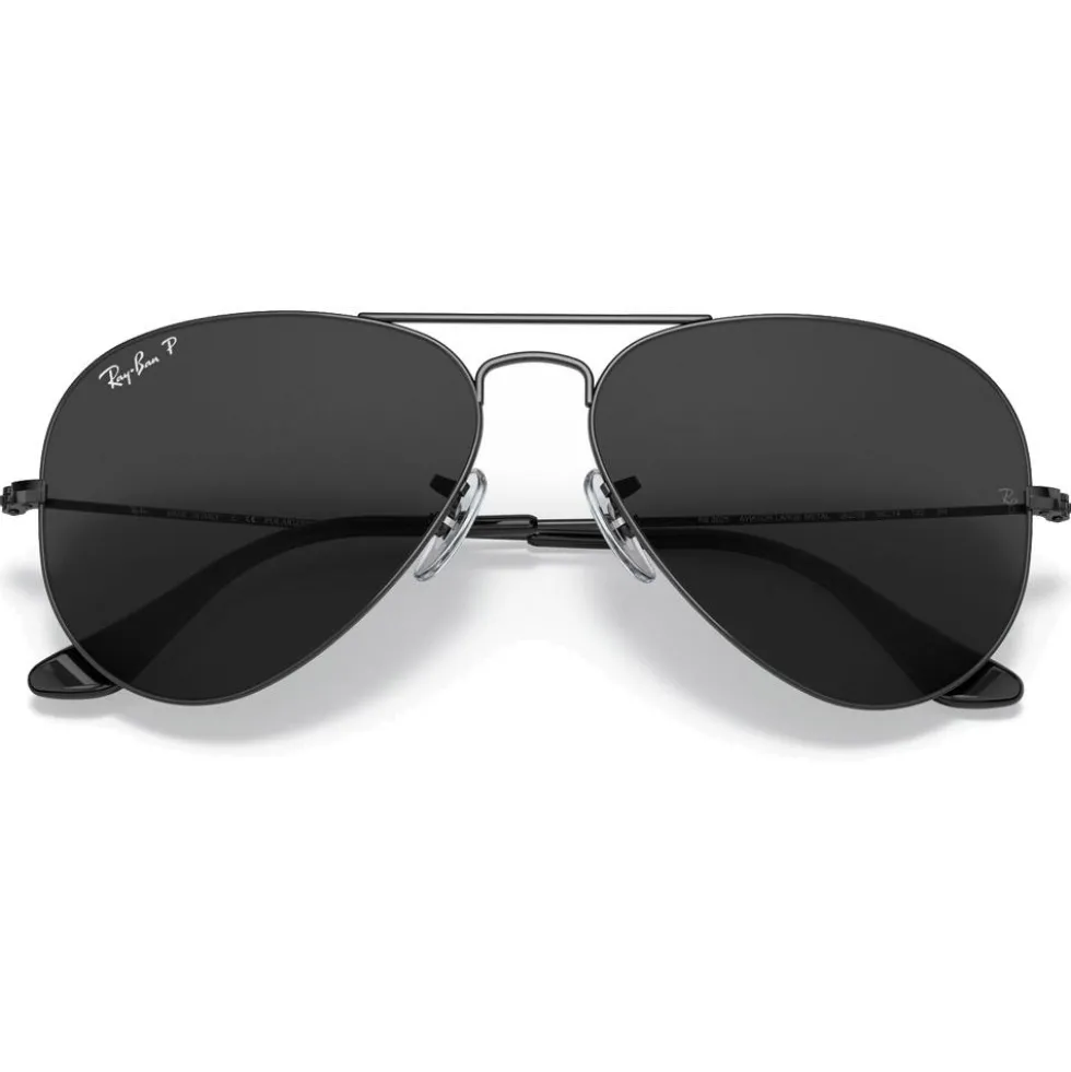 Occhiali da sole Ray Ban RB3025 Aviator Polished Black Total Black Polar