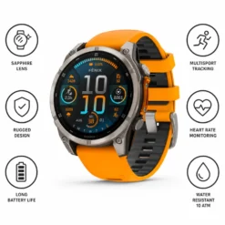 Orologi GPS Garmin Fenix 8 Amoled Sapphire Titanium Orange Graphite