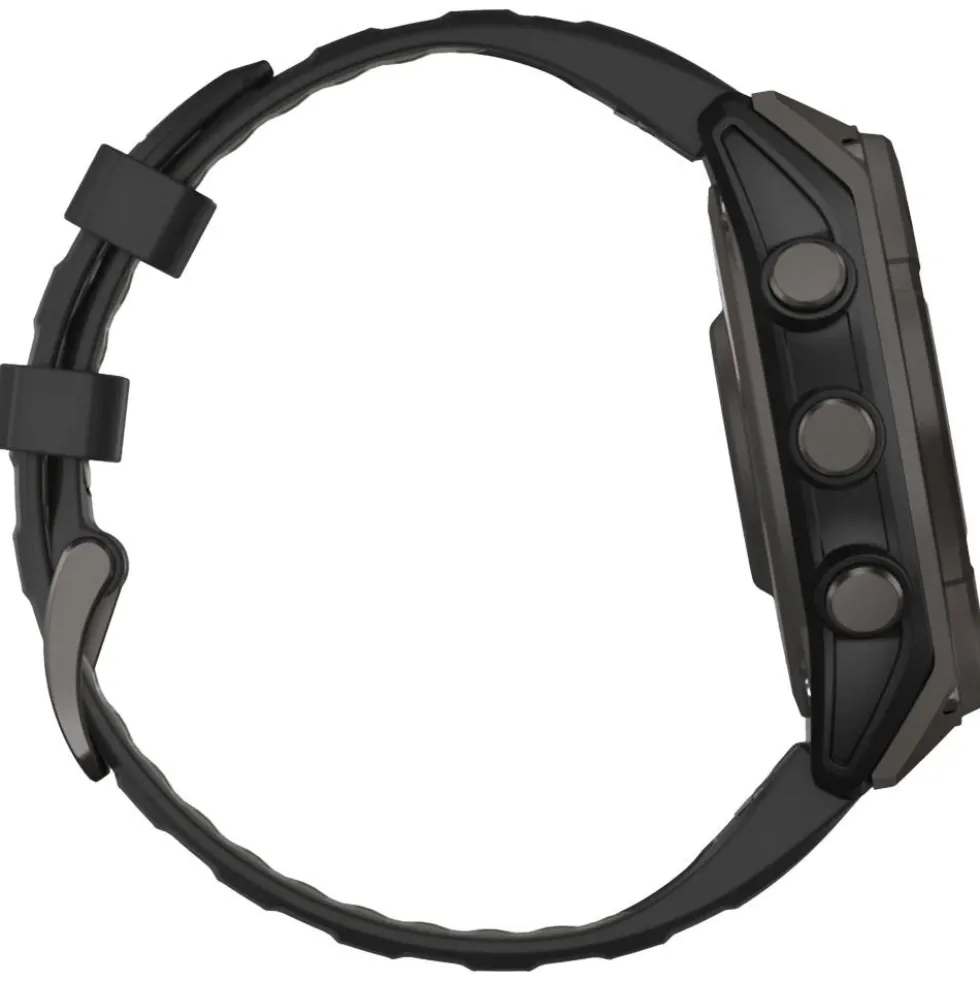 Orologi GPS Garmin Fenix 8 Solar Sapphire Titane Carbon Gray DLC Bracelet Silicone Noir Gris Galet