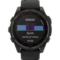 Orologi GPS Garmin Fenix 8 Solar Sapphire Titane Carbon Gray DLC Bracelet Silicone Noir Gris Galet