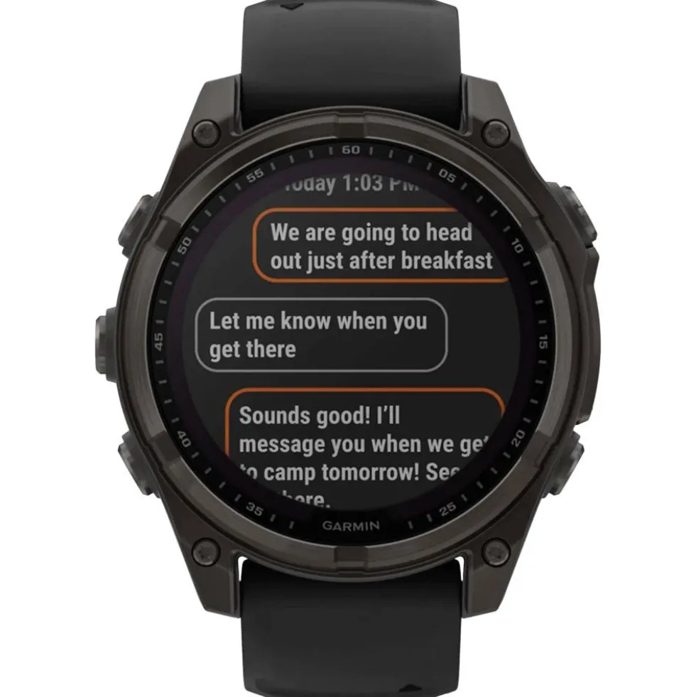 Orologi GPS Garmin Fenix 8 Solar Sapphire Titane Carbon Gray DLC Bracelet Silicone Noir Gris Galet