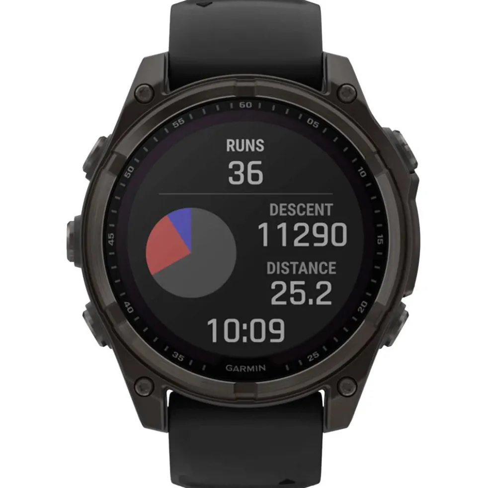 Orologi GPS Garmin Fenix 8 Solar Sapphire Titane Carbon Gray DLC Bracelet Silicone Noir Gris Galet