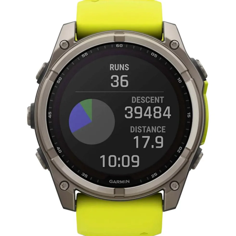 Orologi GPS Garmin Fenix 8 Solar Sapphire Titanium Bracelet Silicone Jaune Graphite