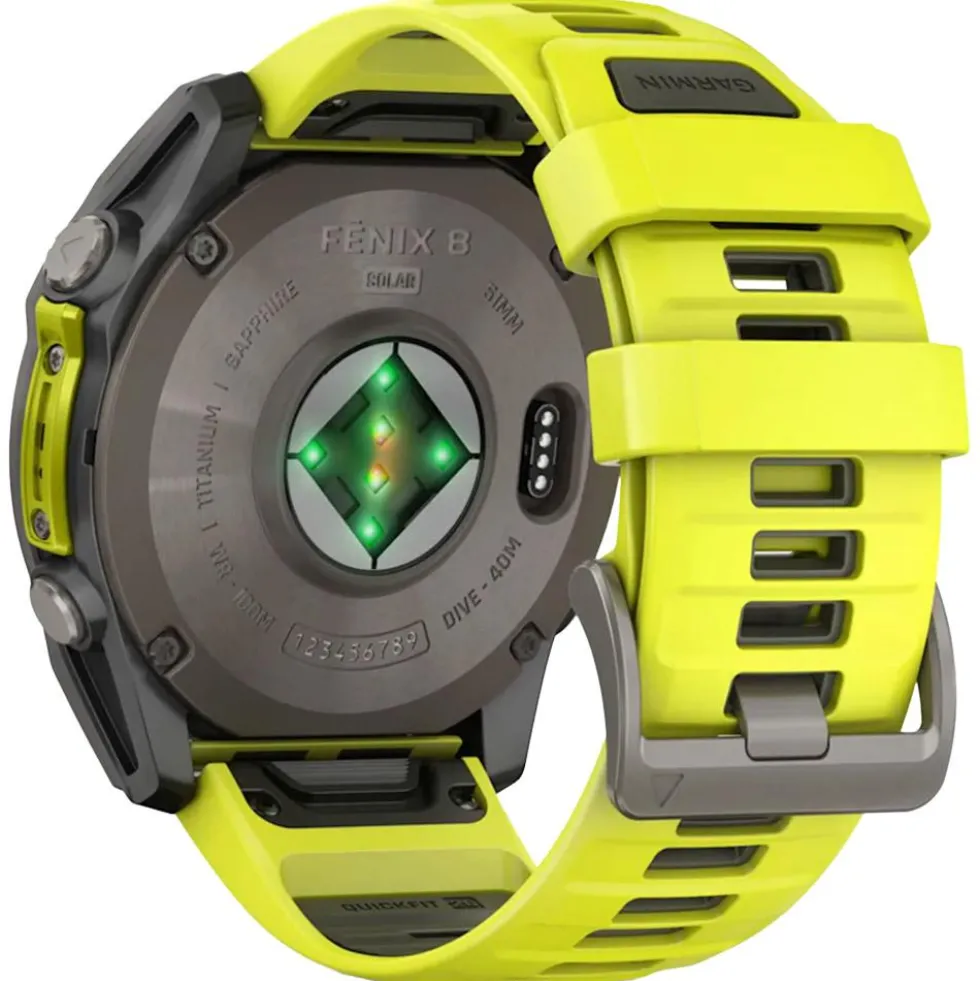 Orologi GPS Garmin Fenix 8 Solar Sapphire Titanium Bracelet Silicone Jaune Graphite