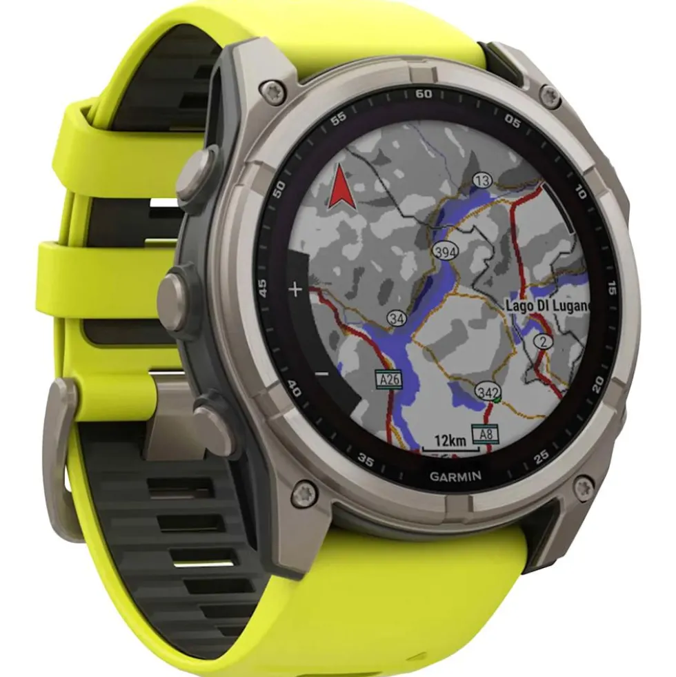 Orologi GPS Garmin Fenix 8 Solar Sapphire Titanium Bracelet Silicone Jaune Graphite