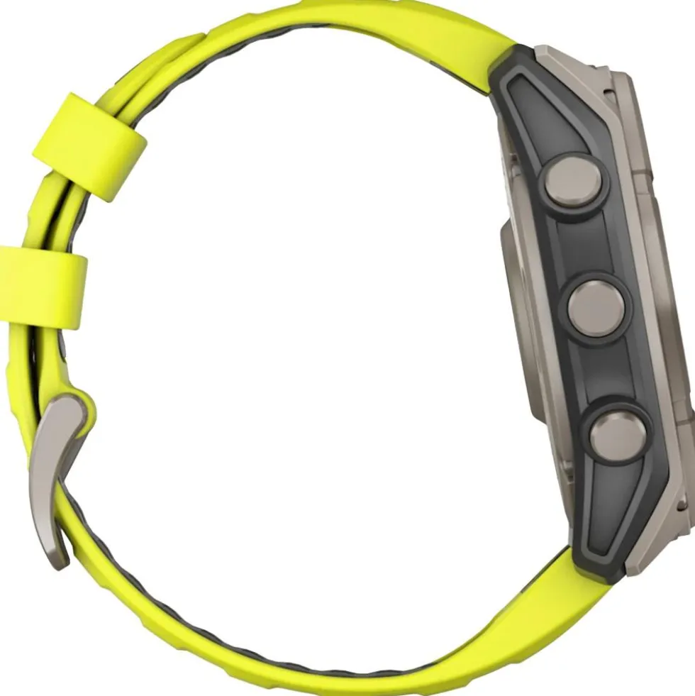 Orologi GPS Garmin Fenix 8 Solar Sapphire Titanium Bracelet Silicone Jaune Graphite