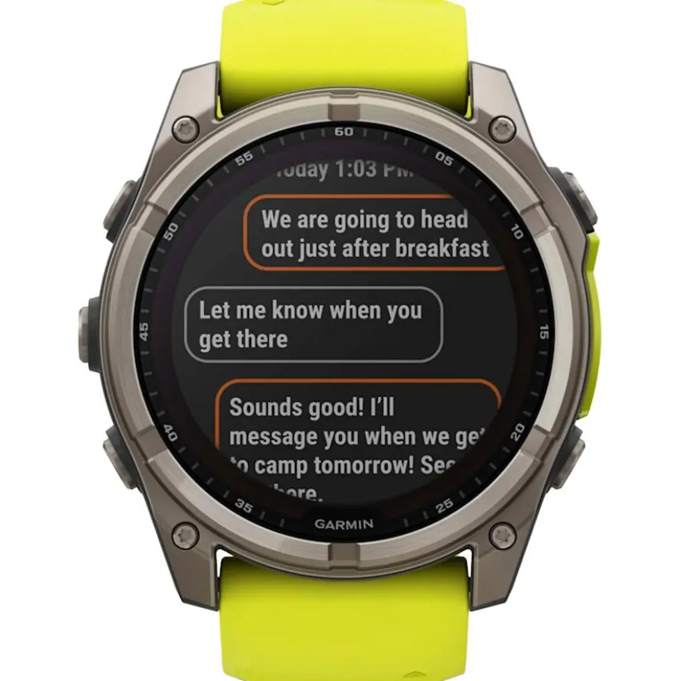 Orologi GPS Garmin Fenix 8 Solar Sapphire Titanium Bracelet Silicone Jaune Graphite