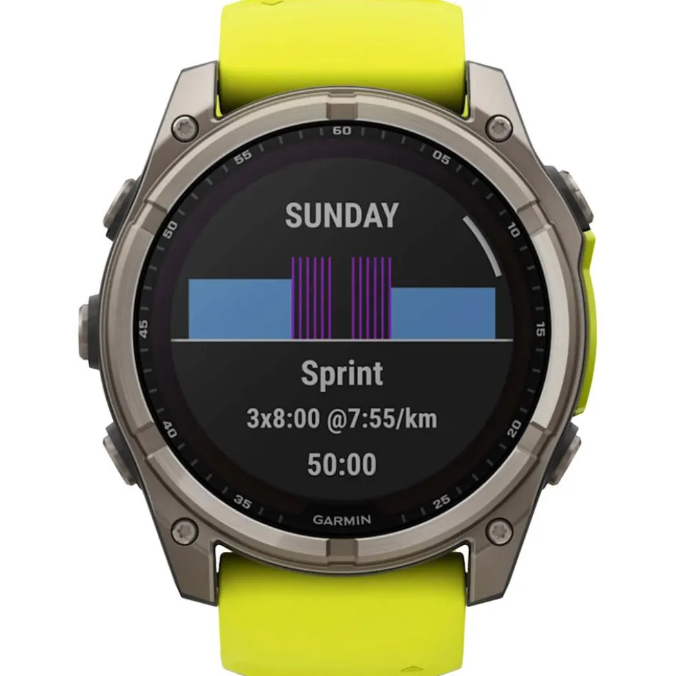 Orologi GPS Garmin Fenix 8 Solar Sapphire Titanium Bracelet Silicone Jaune Graphite