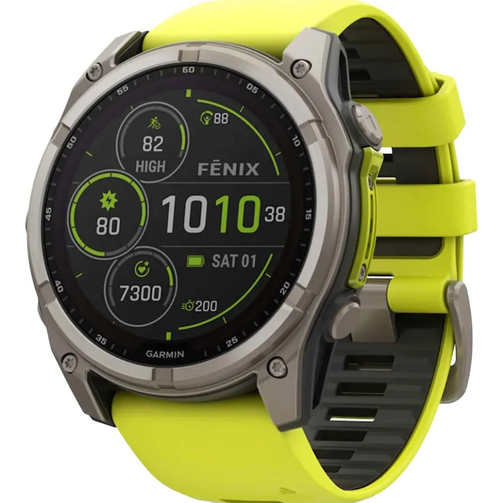 Orologi GPS Garmin Fenix 8 Solar Sapphire Titanium Bracelet Silicone Jaune Graphite