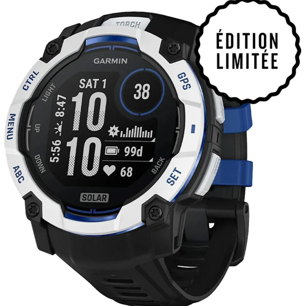 Orologi GPS Garmin Instinct 3 Solar Blanche Avec Bracelet Noir Bleu