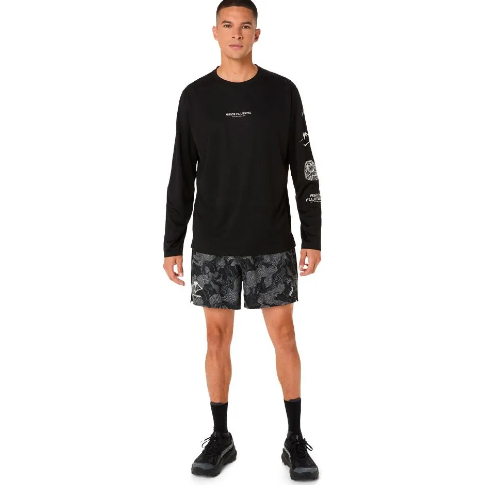 Pantaloncini da trail Asics Fujitrail All Over Print 5In Black Carbon Cream
